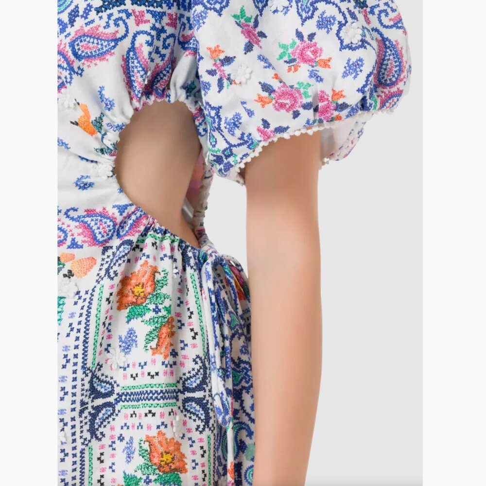 Farm Rio Romantic Bandanas Puffy Sleeves Midi Dress - Picture 7 of 15